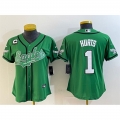 Women's Philadelphia Eagles #1 Jalen Hurts Green With 3-Star C Patch Cool Base Stitched Baseball Jersey(Run Small)