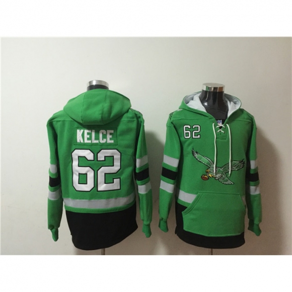 Men's Philadelphia Eagles #62 Jason Kelce Green Ageless Must-Have Lace-Up Pullover Hoodie