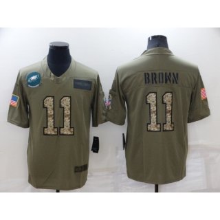 Men's Philadelphia Eagles #11 A. J. Brown Olive/Camo Salute To Service Limited Stitched Jersey