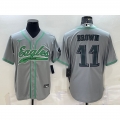 Men's Philadelphia Eagles #11 A. J. Brown Grey With Patch Cool Base Stitched Baseball Jersey