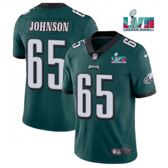 Men's Philadelphia Eagles #65 Lane Johnson Green Super Bowl LVII Patch Vapor Untouchable Limited Stitched Jersey