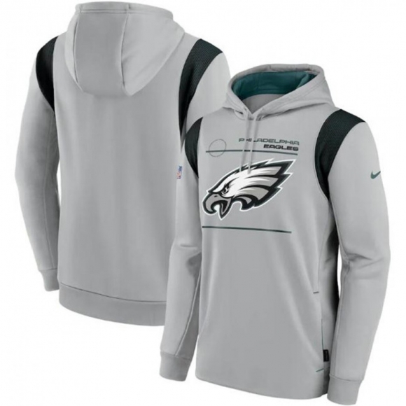 Men's Philadelphia Eagles 2021 Gray Sideline Logo Performance Pullover Hoodie