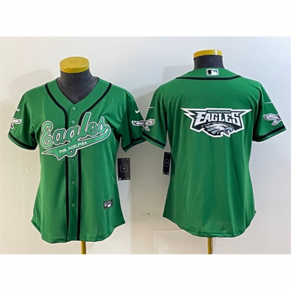 Women's Philadelphia Eagles Green Team Big Logo Cool Base Stitched Baseball Jersey(Run Small)