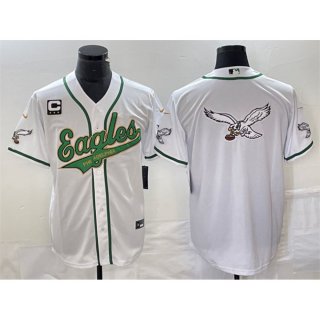 Men's Philadelphia Eagles White Gold Team Big Logo With 3-star C Patch Cool Base Stitched Baseball Jersey