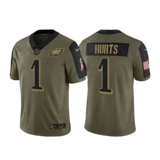 Men's Philadelphia Eagles #1 Jalen Hurts 2021 Olive Salute To Service Limited Stitched Jersey