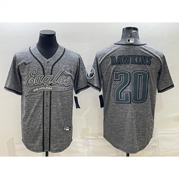 Men's Philadelphia Eagles #20 Brian Dawkins Grey With Patch Cool Base Stitched Baseball Jersey