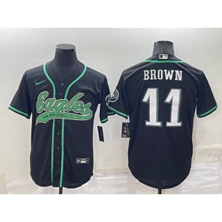 Men's Philadelphia Eagles #11 A. J. Brown Black Cool Base Stitched Baseball Jersey