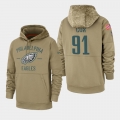 Men's Philadelphia Eagles #91 Fletcher Cox Tan 2019 Salute to Service Sideline Therma Pullover Hoodie