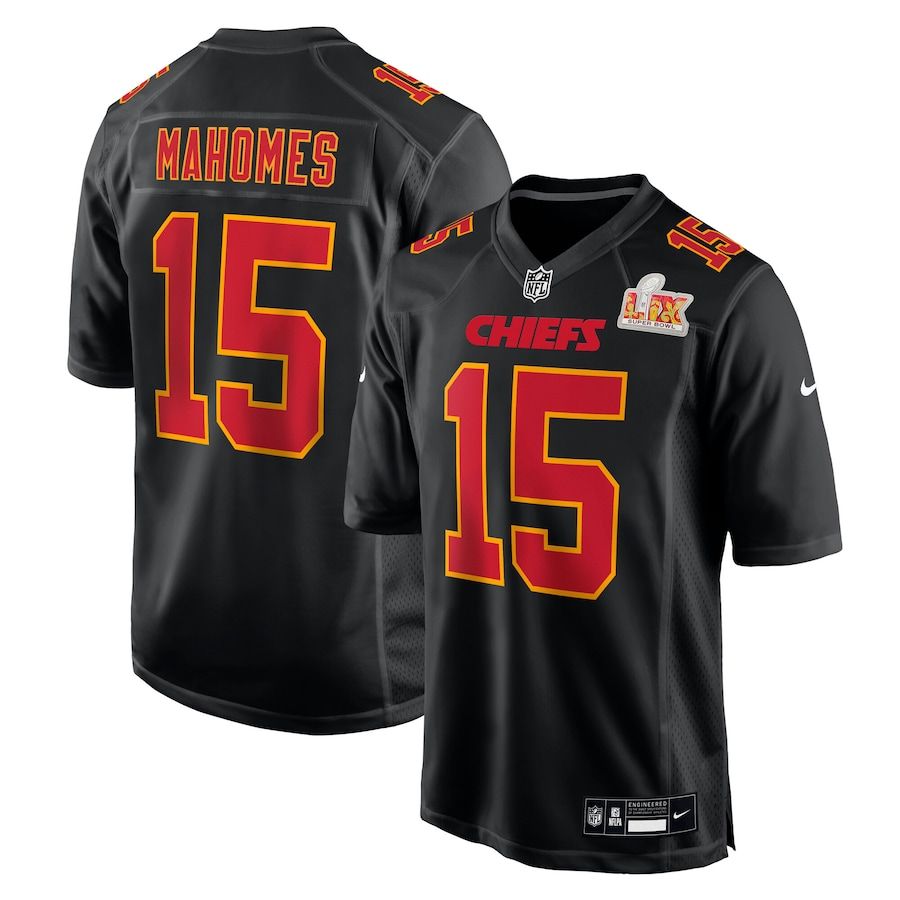 Men's Kansas City Chiefs Nike #15 Patrick Mahomes Super Bowl LIX Fashion Game Jersey - Carbon Black