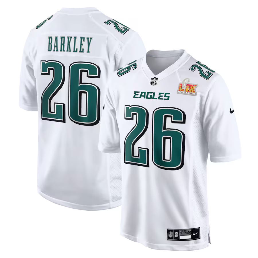 Saquon Barkley Philadelphia Eagles Nike Super Bowl LIX Fashion Game Player Jersey - Tundra White