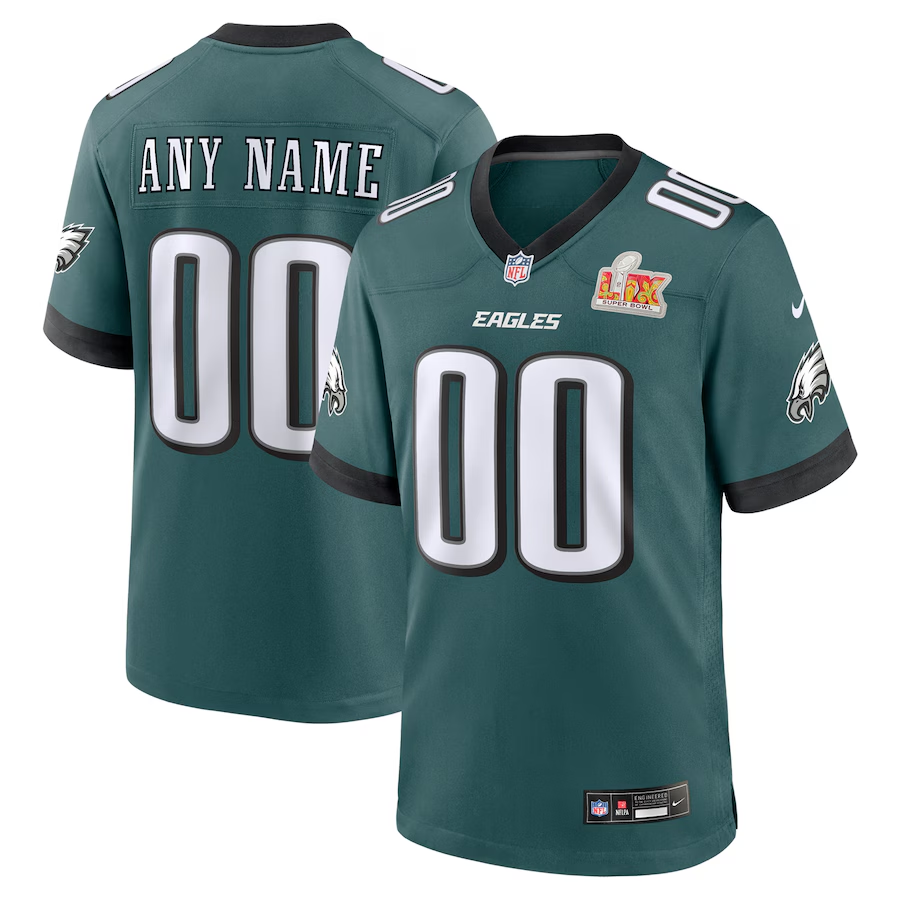 Philadelphia Eagles Nike Super Bowl LIX Custom Game Jersey - Midnight Green