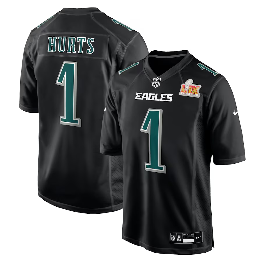 Philadelphia Eagles Nike #1 Jalen Hurts Men's Super Bowl LIX Fashion Game Player Jersey - Carbon Black